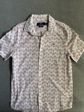 Vineyard Vines boys L16  Short-Sleeve Palm Print Shirt - Light Pink/White